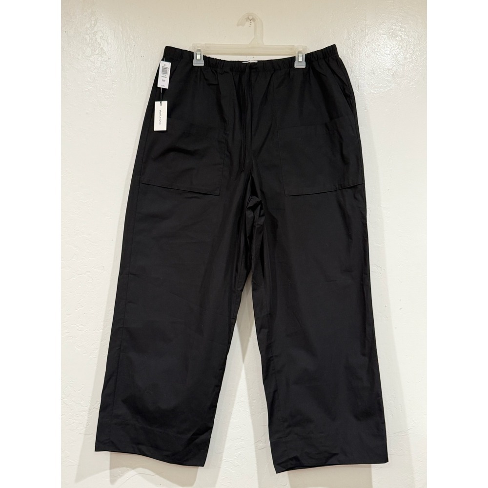 Babaton Aritzia System Pants XL Black Cotton Wide Leg Drawstring New 107732